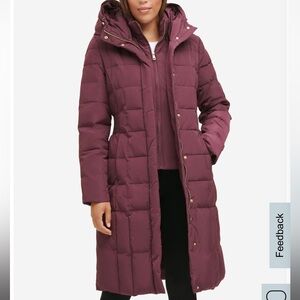 Cole Haan Signature Women's 40" Taffeta Down Hooded Coat, XS, Merlot, Preloved